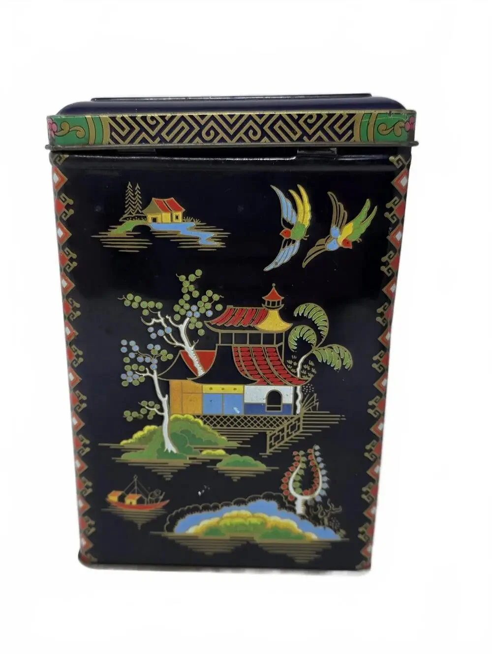 Vintage Daher Asian Style Metal Tea Tin Canister